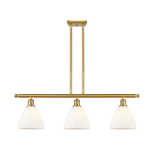 Innovations Bristol 36in 3-Light Island Light | Industrial Satin Gold Steel and Matte White Glass | Kitchen Island & Dining | Model 516-3I-SG-GBD-751-LED