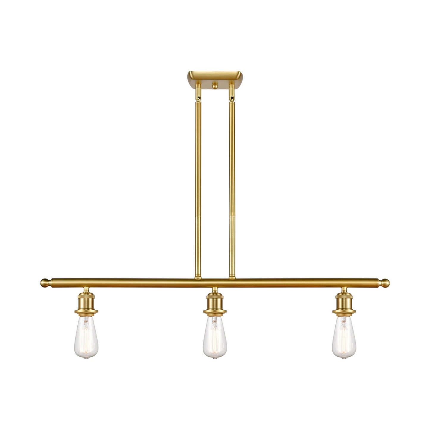 Innovations Lighting Bare Bulb 36in 3-Light Island Light | Industrial Satin Gold Steel with Vintage LED Bulbs | Kitchen Island & | Model 516-3I-SG-LED