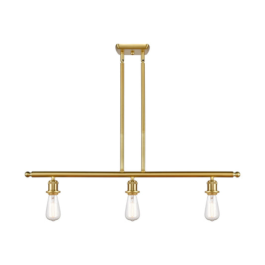 Innovations Lighting Bare Bulb 36in 3-Light Island Light | Industrial Satin Gold Steel with Vintage LED Bulbs | Kitchen Island & | Model 516-3I-SG-LED