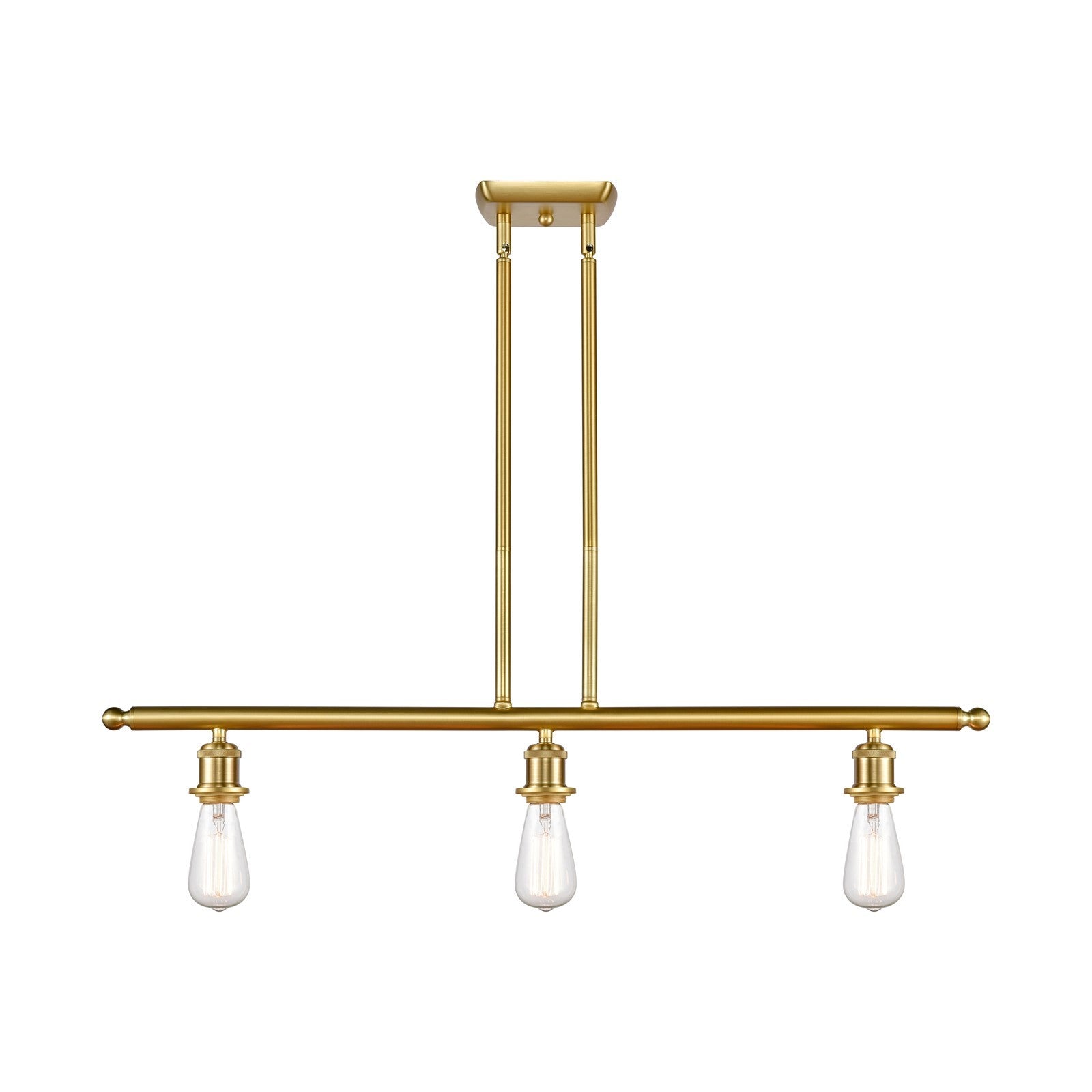 Innovations Lighting Bare Bulb 36in 3-Light Island Light | Industrial Satin Gold Steel with Vintage LED Bulbs | Kitchen Island & | Model 516-3I-SG-LED