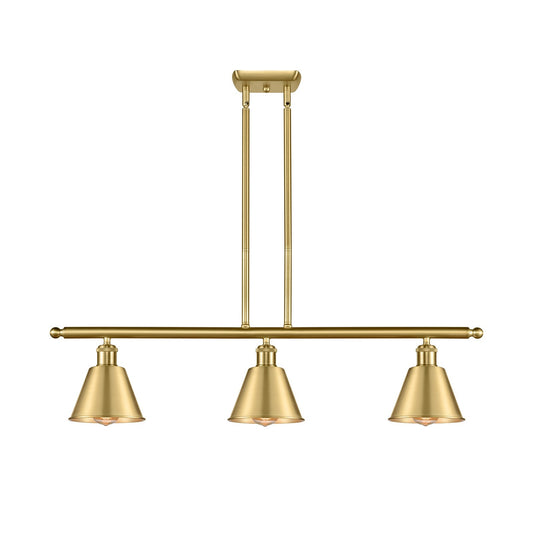 Innovations Smithfield 36in 3-Light Island Light | Industrial Farmhouse Satin Gold Steel and Satin Gold Metal Shade | Kitchen | Model 516-3I-SG-M8-LED