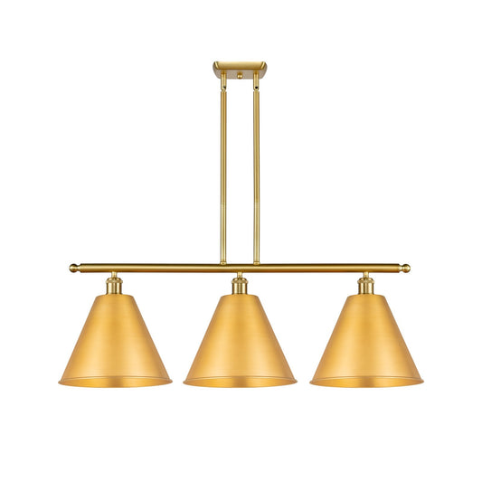 Innovations Berkshire Metal 38.5in 3-Light Island Light | Industrial Farmhouse Satin Gold Steel and Cast Brass with Satin Gold | Model 516-3I-SG-MBC-12-SG