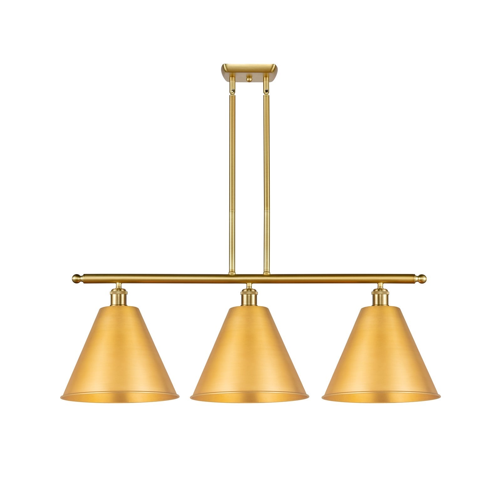 Innovations Berkshire Metal 39in 3-Light Island Light | Industrial Farmhouse Satin Gold Steel and Cast Brass with Satin | Model 516-3I-SG-MBC-12-SG-LED