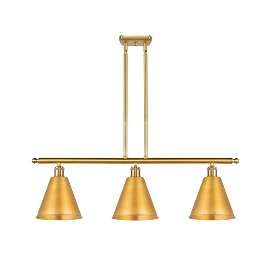 Innovations Berkshire 36in 3-Light Island Light | Industrial Farmhouse Satin Gold Steel and Cast Brass with Satin Gold | Model 516-3I-SG-MBC-8-SG-LED