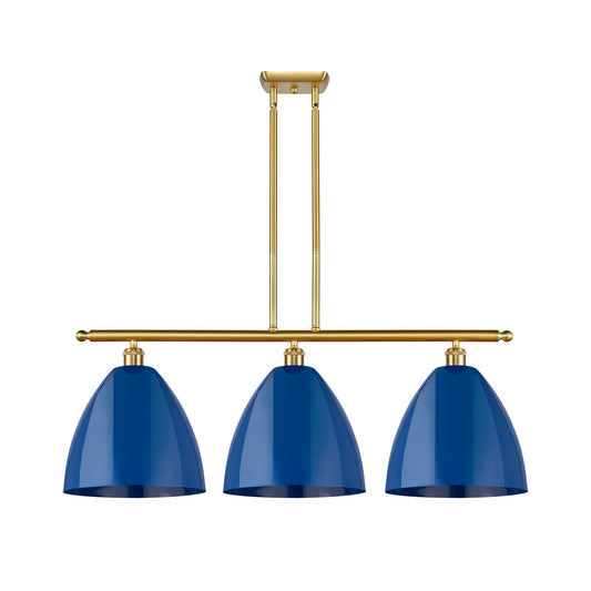 Innovations Plymouth 39in 3-Light Island Light | Industrial Farmhouse Satin Gold Steel and Matte Blue Metal | Kitchen | Model 516-3I-SG-MBD-12-BL-LED