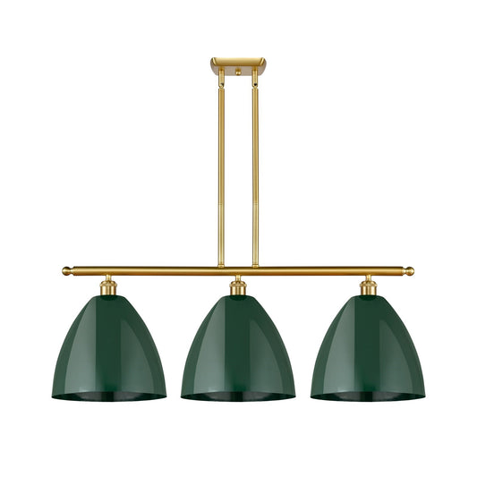 Innovations Plymouth 38.5in 3-Light Island Light | Industrial Farmhouse Satin Gold Steel and Matte Green Metal Shade | Kitchen | Model 516-3I-SG-MBD-12-GR