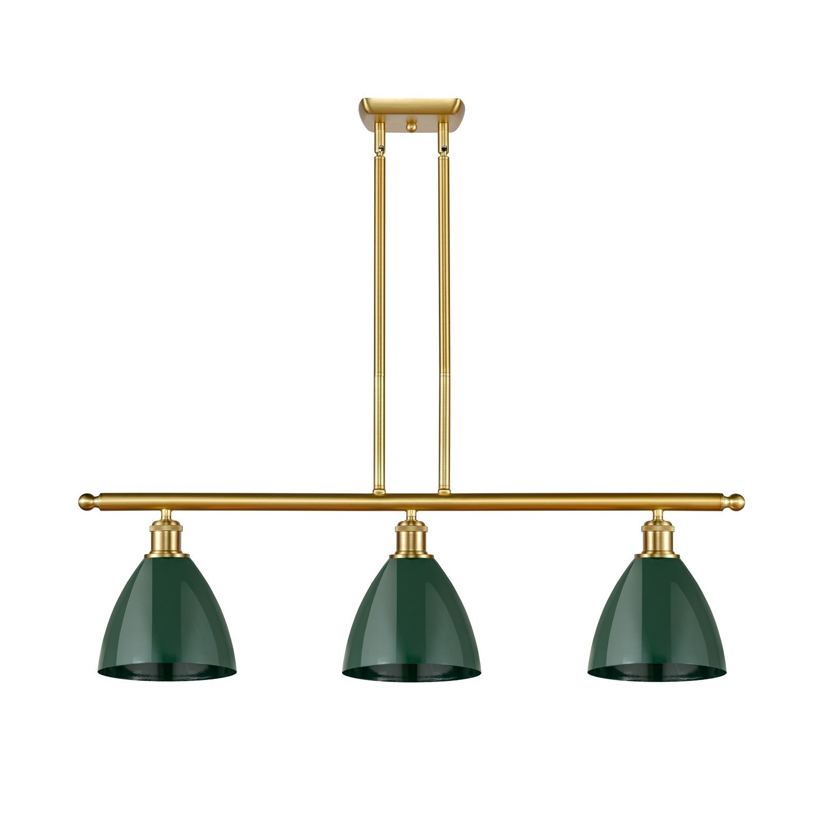 Innovations Plymouth 36in 3-Light Island Light | Industrial Farmhouse Satin Gold Steel and Matte Green Metal Shade | Kitchen | Model 516-3I-SG-MBD-75-GR