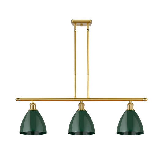 Innovations Plymouth 36in 3-Light Island Light | Industrial Farmhouse Satin Gold Steel and Matte Green Metal | Kitchen | Model 516-3I-SG-MBD-75-GR-LED