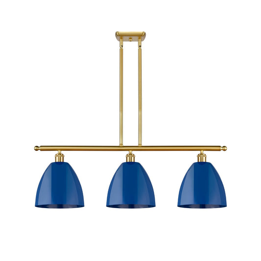 Innovations Plymouth 36in 3-Light Island Light | Industrial Farmhouse Satin Gold Steel and Matte Blue Metal Shade | Kitchen | Model 516-3I-SG-MBD-9-BL