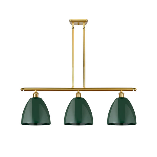 Innovations Plymouth 36in 3-Light Island Light | Industrial Farmhouse Satin Gold Steel and Matte Green Metal Shade | Kitchen | Model 516-3I-SG-MBD-9-GR