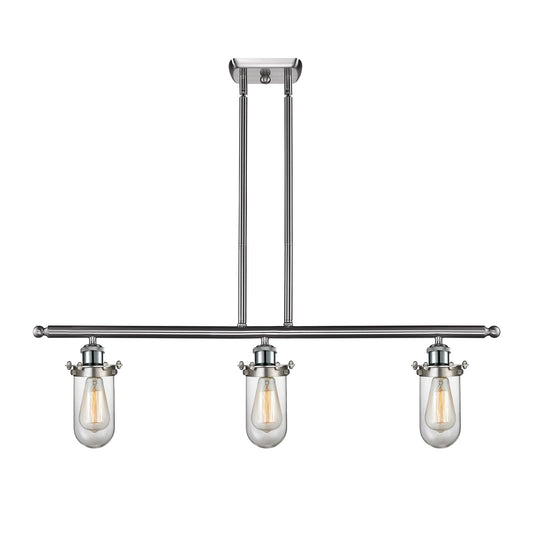 Innovations Kingsbury 36in 3-Light Island Light | Industrial Brushed Satin Nickel Steel and Clear Glass | Kitchen Island & | Model 516-3I-SN-CE231-CL