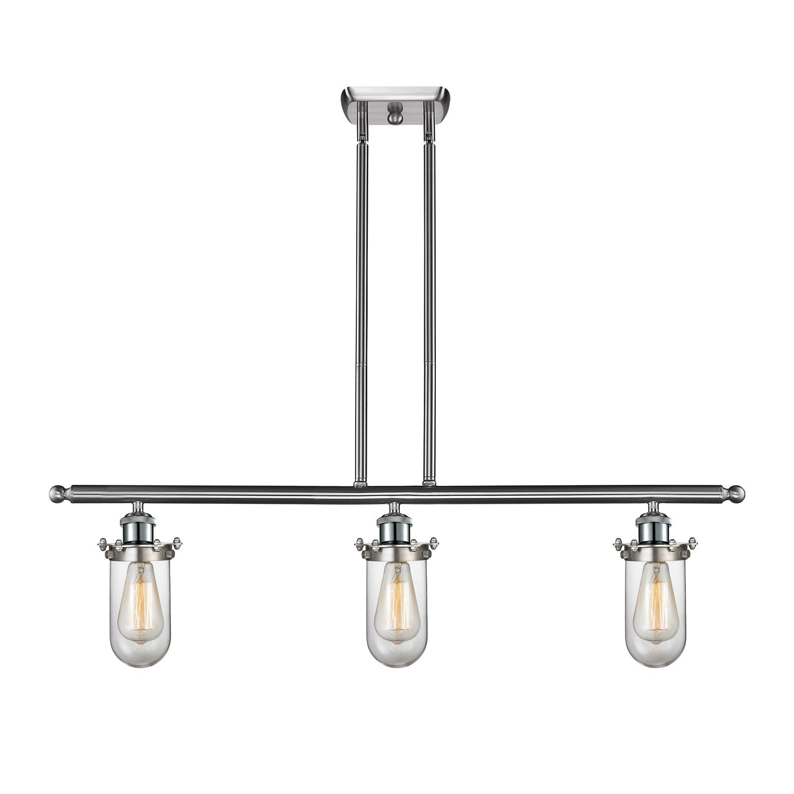 Innovations Kingsbury 36in 3-Light Island Light | Industrial Brushed Satin Nickel Steel and Clear Glass | Kitchen Island & | Model 516-3I-SN-CE231-CL-LED