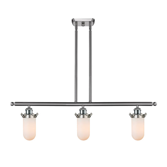 Innovations Kingsbury 36in 3-Light Island Light | Industrial Brushed Satin Nickel and Matte White Glass | Kitchen Island & | Model 516-3I-SN-CE231-W-LED