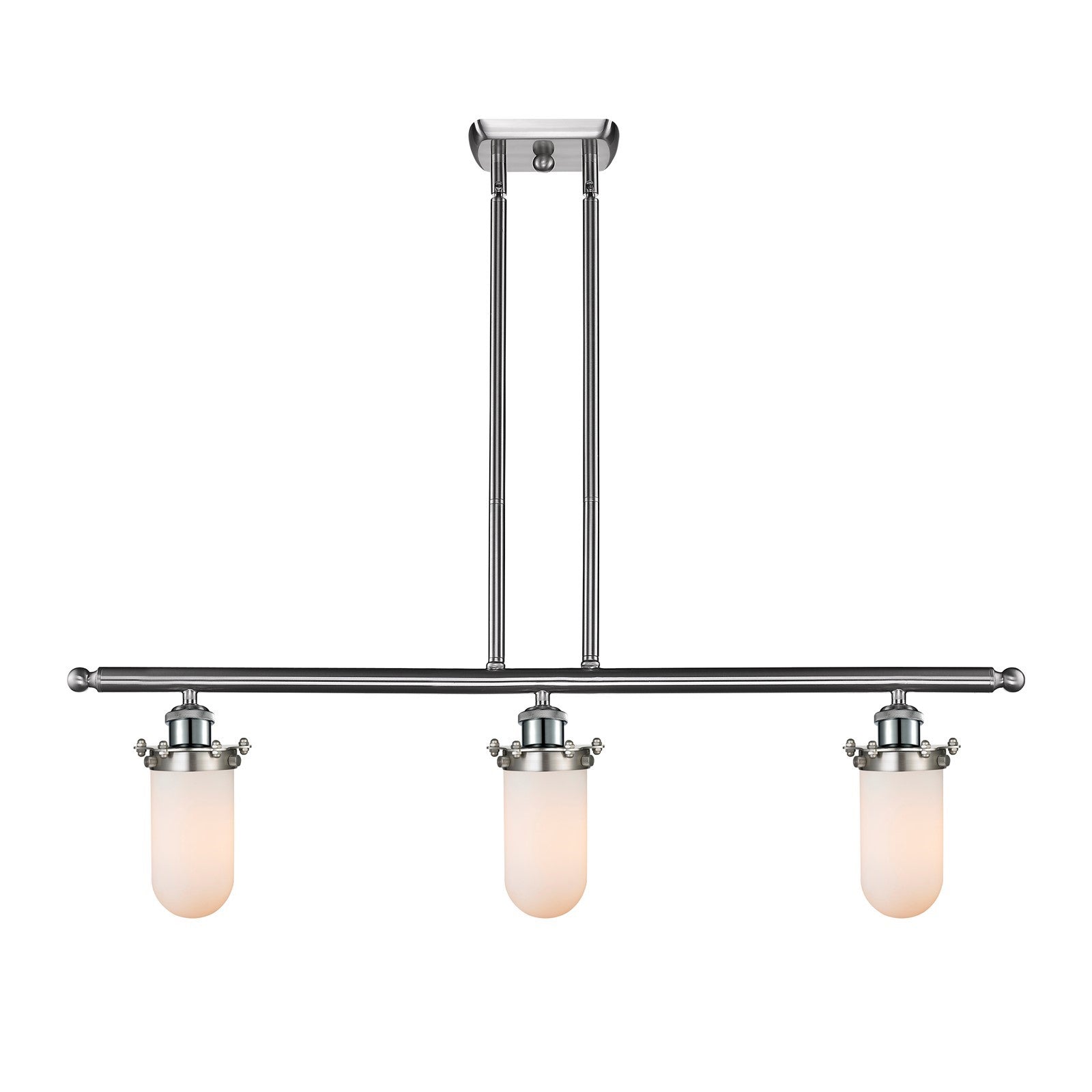 Innovations Kingsbury 36in 3-Light Island Light | Industrial Brushed Satin Nickel and Matte White Glass | Kitchen Island & | Model 516-3I-SN-CE231-W-LED