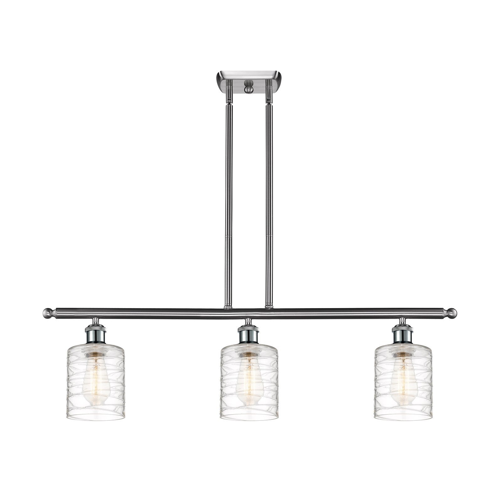 Innovations Cobbleskill 36in 3-Light Island Light | Art Nouveau Brushed Satin Nickel and Deco Swirl Clear Glass | Kitchen | Model 516-3I-SN-G1113-LED