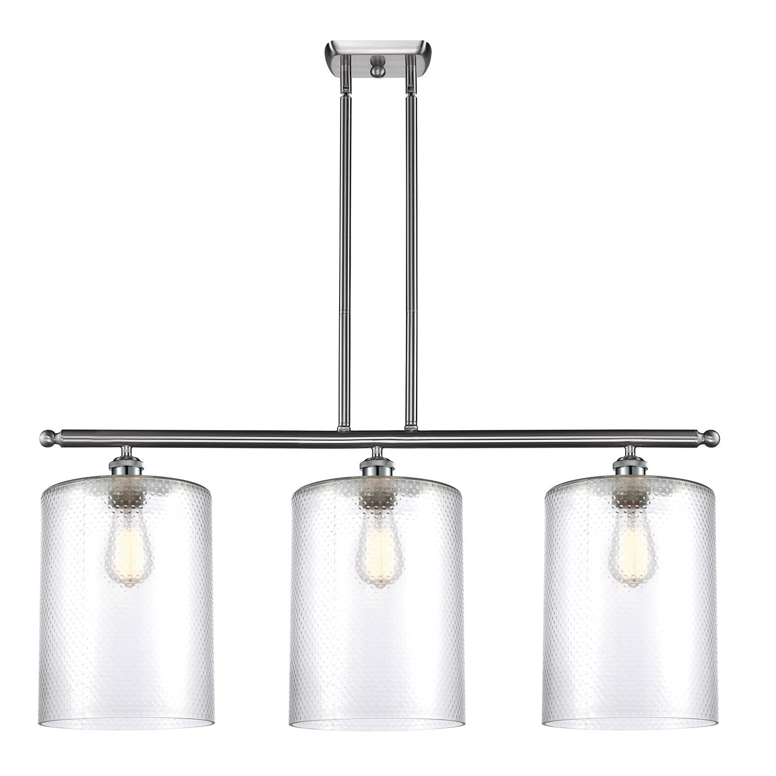 Innovations Cobbleskill 36in 3-Light Island Light | Industrial Brushed Satin Nickel Steel and Clear Glass | Kitchen Island & | Model 516-3I-SN-G112-L