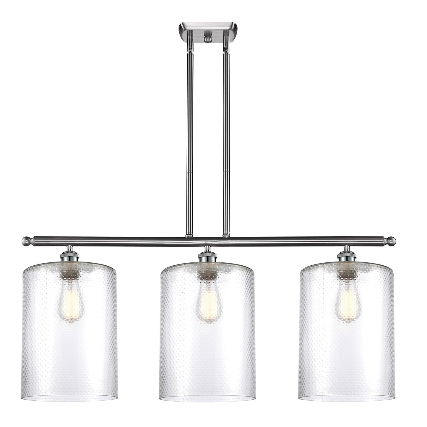 Innovations Cobbleskill 36in 3-Light Island Light | Industrial Brushed Satin Nickel Steel and Clear Glass | Kitchen Island & | Model 516-3I-SN-G112-L