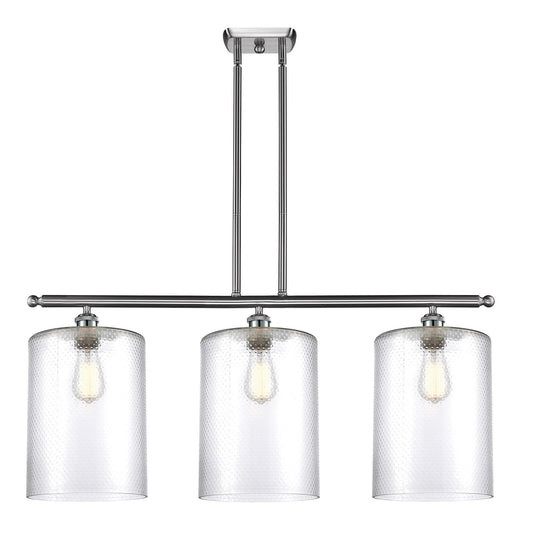 Innovations Cobbleskill 36in 3-Light Island Light | Industrial Brushed Satin Nickel Steel and Clear Glass | Kitchen Island & | Model 516-3I-SN-G112-L