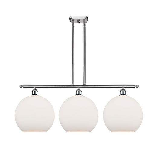 Innovations Athens 38in 3-Light Island Light | Industrial Brushed Satin Nickel and Matte White Glass | Kitchen Island & Dining | Model 516-3I-SN-G121-12