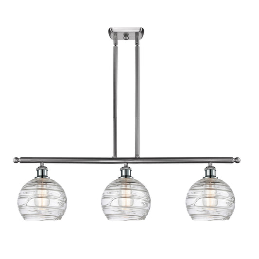 Innovations Athens Deco Swirl 36in 3-Light Island Light | Industrial Brushed Satin Nickel and Clear Deco Swirl Glass | Kitchen | Model 516-3I-SN-G1213-8CL
