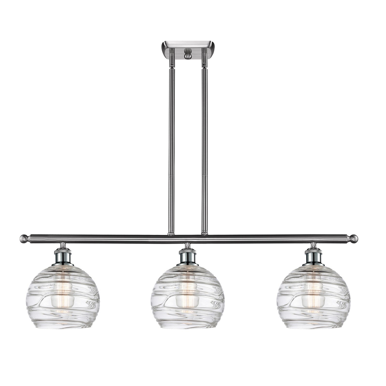 Innovations Athens Deco Swirl 36in 3-Light Island Light | Industrial Brushed Satin Nickel and Clear Deco Swirl Glass | Kitchen | Model 516-3I-SN-G1213-8CL