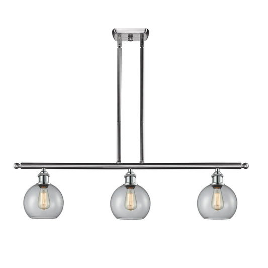 Innovations Athens 36in 3-Light Island Light | Industrial Brushed Satin Nickel Steel and Clear Glass | Kitchen Island & Dining | Model 516-3I-SN-G122-8