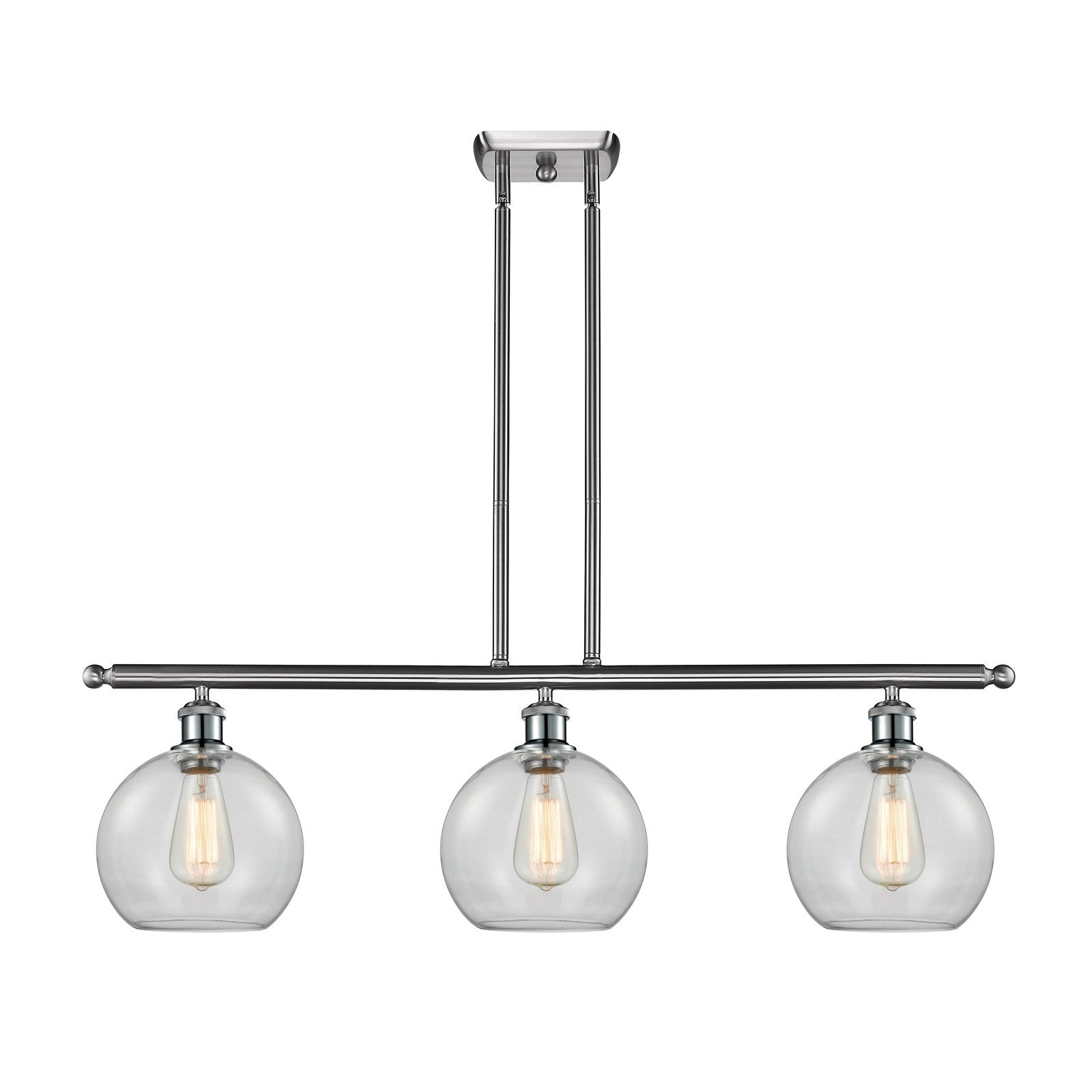 Innovations Athens 36in 3-Light Island Light | Industrial Brushed Satin Nickel Steel and Clear Glass | Kitchen Island & | Model 516-3I-SN-G122-8-LED