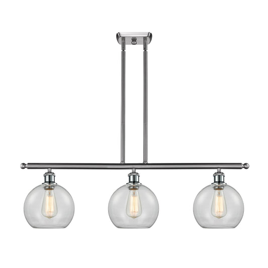 Innovations Athens 36in 3-Light Island Light | Industrial Brushed Satin Nickel Steel and Clear Glass | Kitchen Island & | Model 516-3I-SN-G122-8-LED