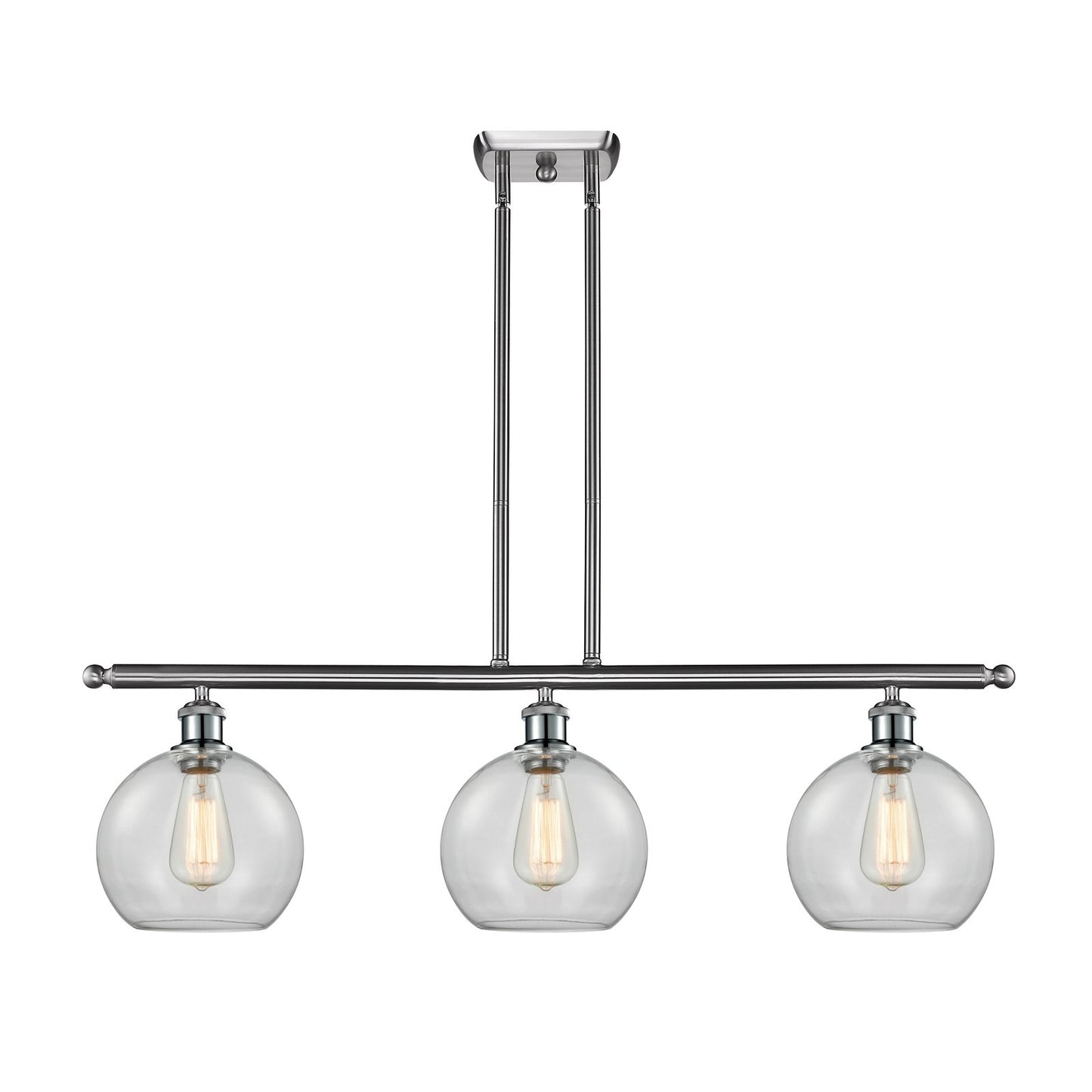 Innovations Athens 36in 3-Light Island Light | Industrial Brushed Satin Nickel Steel and Clear Glass | Kitchen Island & | Model 516-3I-SN-G122-8-LED