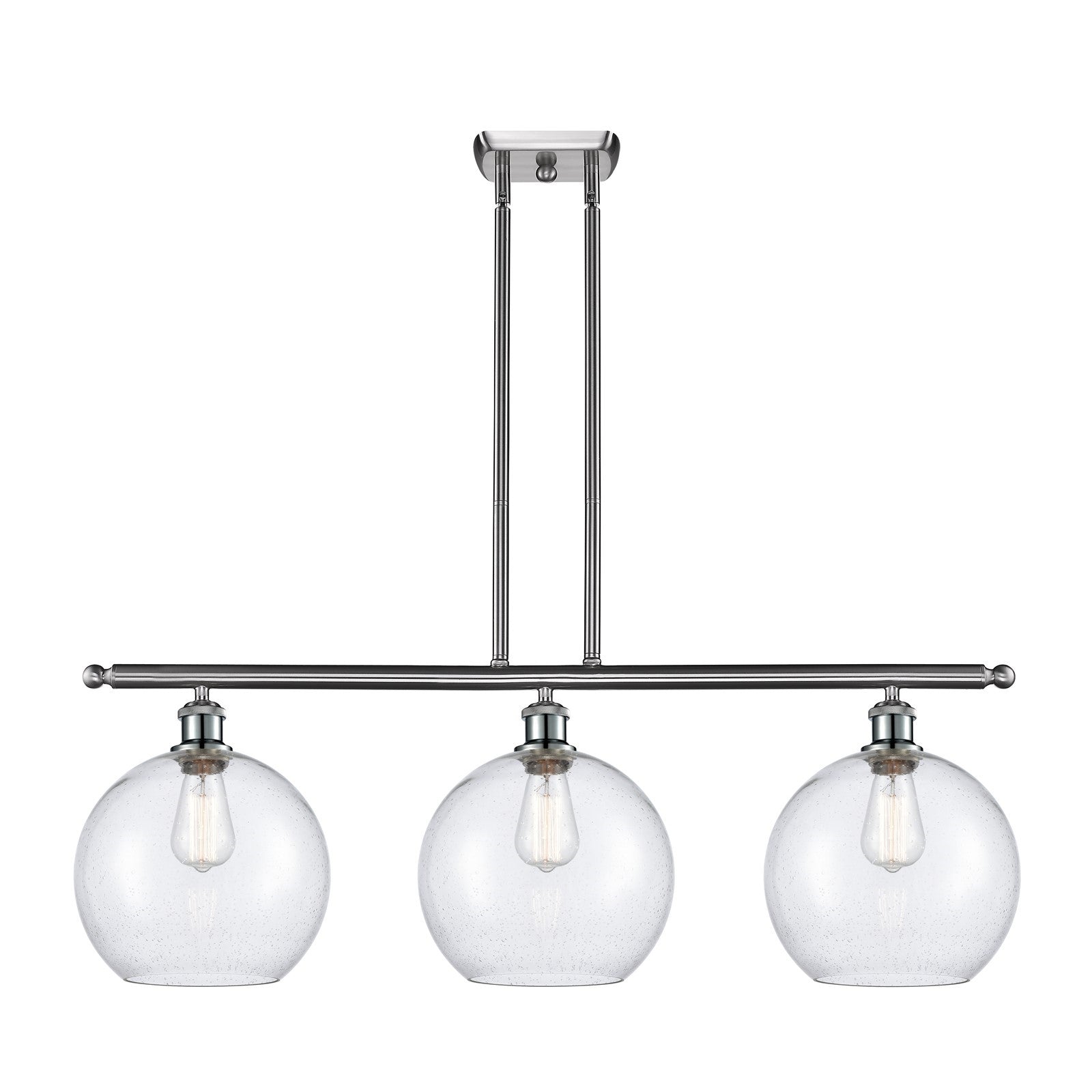 Innovations Athens 37in 3-Light Island Light | Industrial Brushed Satin Nickel Steel and Seedy Glass | Kitchen Island & Dining | Model 516-3I-SN-G124-10