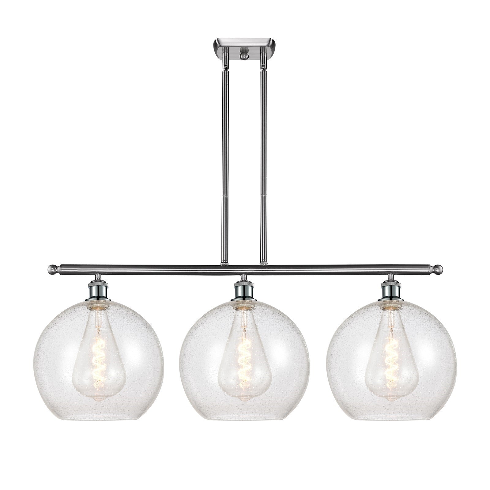Innovations Athens 38in 3-Light Island Light | Industrial Brushed Satin Nickel Steel and Seedy Glass | Kitchen Island & Dining | Model 516-3I-SN-G124-12