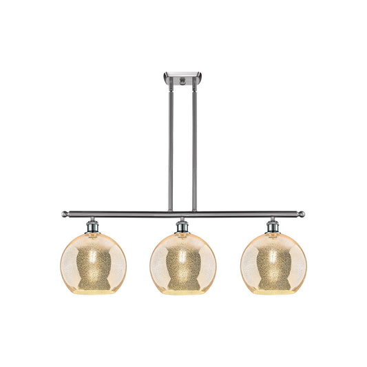 Innovations Athens 37in 3-Light Island Light | Industrial Brushed Satin Nickel Steel and Mercury Glass | Kitchen Island & Dining | Model 516-3I-SN-G128-10