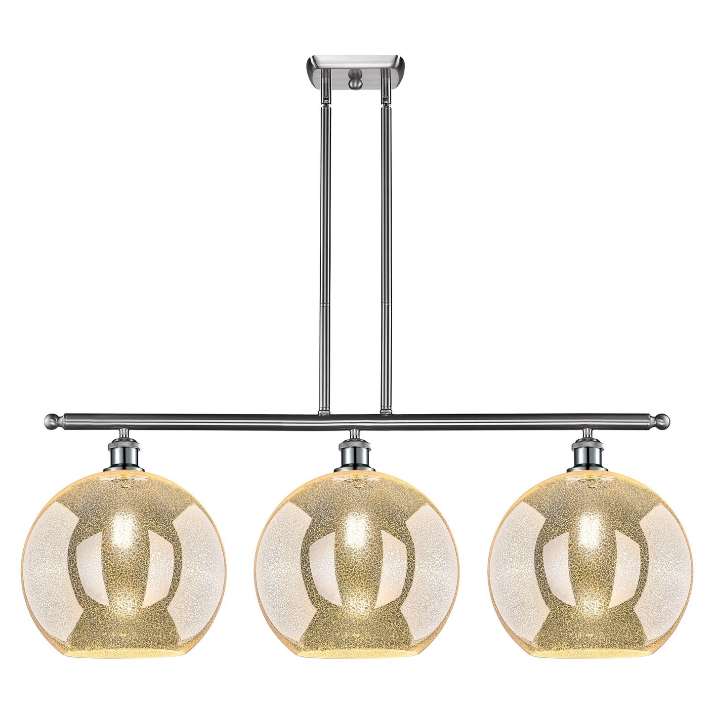 Innovations Athens 38in 3-Light Island Light | Industrial Brushed Satin Nickel and Mercury Glass | Kitchen Island & Dining Room | Model 516-3I-SN-G128-12