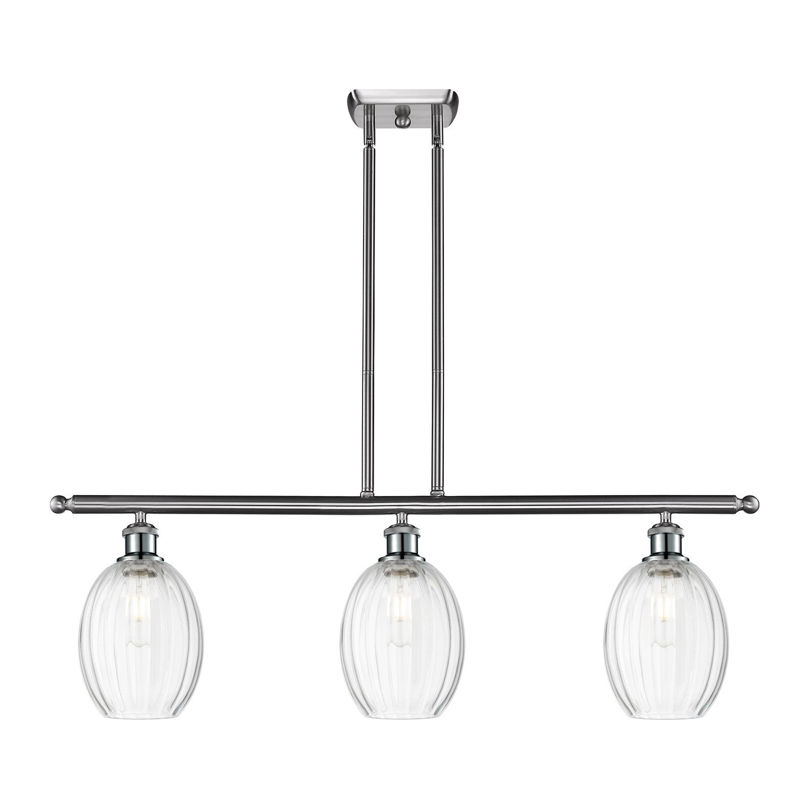 Innovations Preston Bulb 36in 3-Light Island Light | Industrial Brushed Satin Nickel Steel and Clear Glass | Kitchen Island & | Model 516-3I-SN-G459-6CL