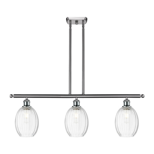 Innovations Preston Bulb 36in 3-Light Island Light | Industrial Brushed Satin Nickel Steel and Clear Glass | Kitchen Island & | Model 516-3I-SN-G459-6CL