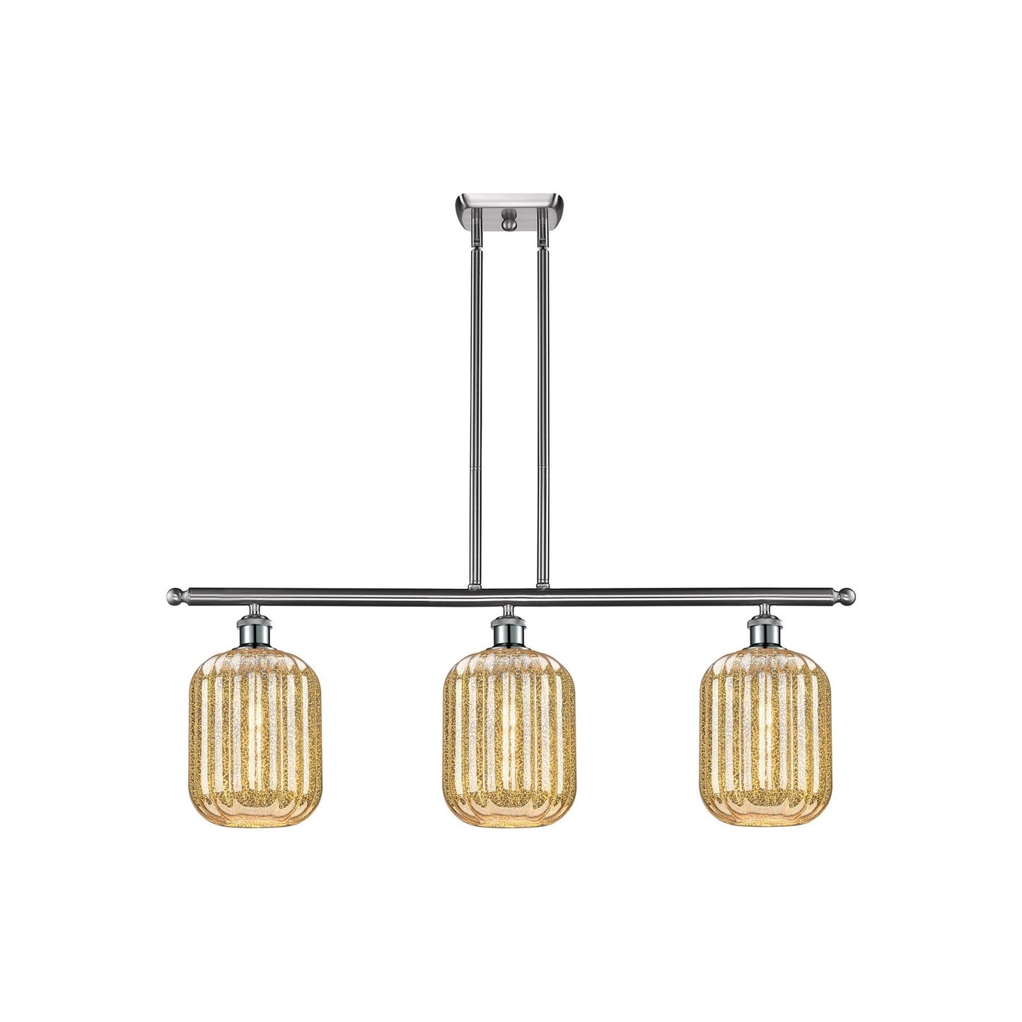 Innovations Preston Cylinder 36in 3-Light Island Light | Industrial Brushed Satin Nickel Steel and Mercury Glass | Kitchen | Model 516-3I-SN-G460-7ME
