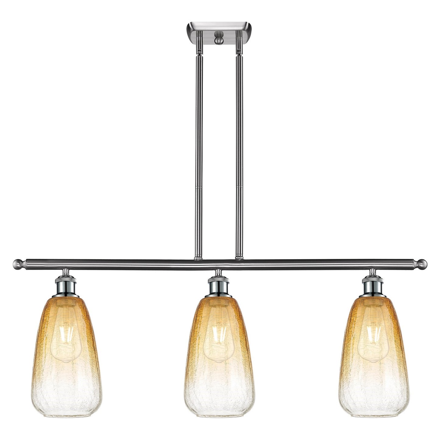 Innovations Brookhaven Almond 36in 3-Light Island Light | Industrial Brushed Satin Nickel and Amber Glass | Kitchen Island & | Model 516-3I-SN-G480-6AM