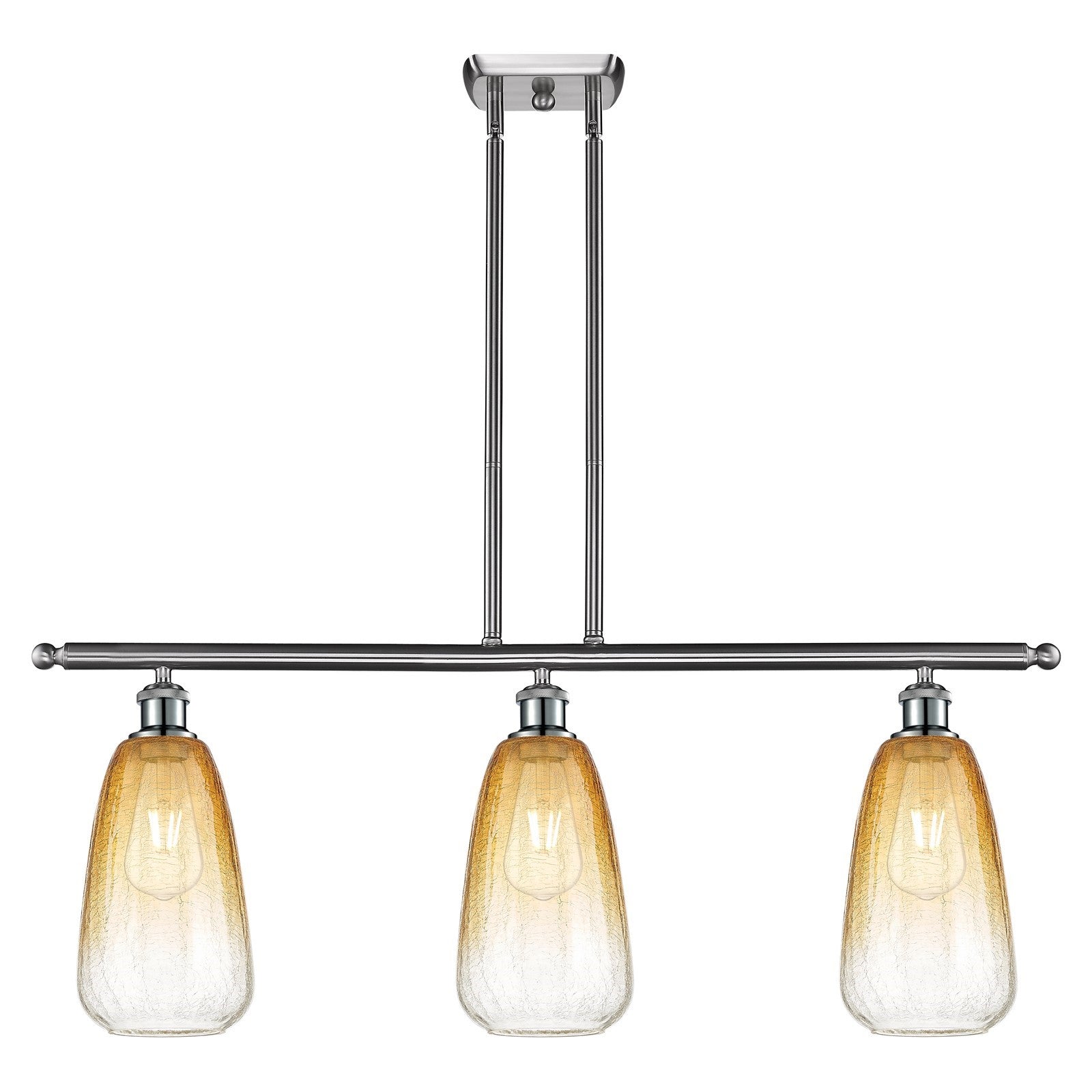 Innovations Brookhaven Almond 36in 3-Light Island Light | Industrial Brushed Satin Nickel and Amber Glass | Kitchen Island & | Model 516-3I-SN-G480-6AM