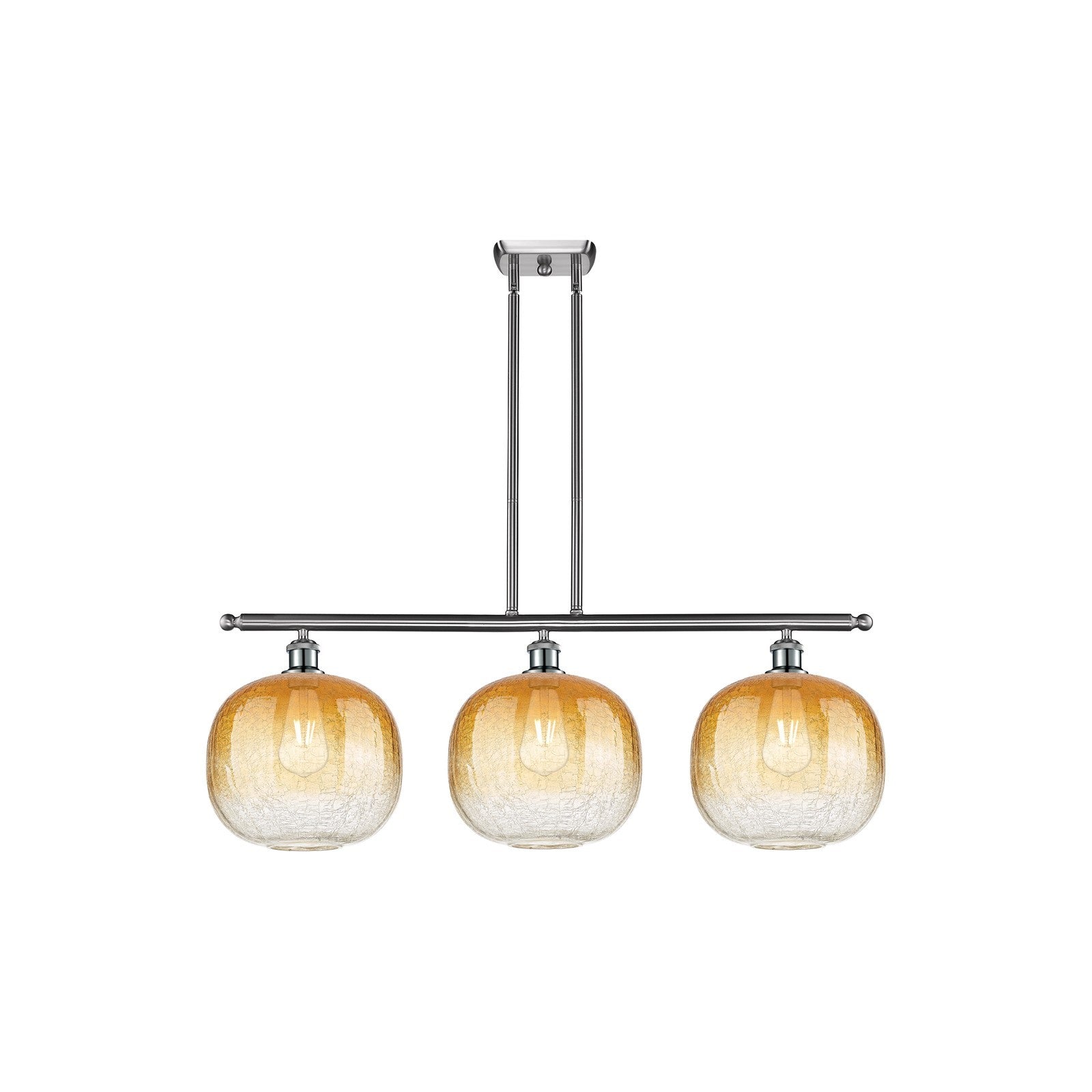 Innovations Brookhaven Sphere 37in 3-Light Island Light | Industrial Brushed Satin Nickel Steel and Amber Glass | Kitchen | Model 516-3I-SN-G481-10AM
