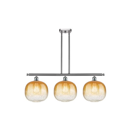 Innovations Brookhaven Sphere 37in 3-Light Island Light | Industrial Brushed Satin Nickel Steel and Amber Glass | Kitchen | Model 516-3I-SN-G481-10AM