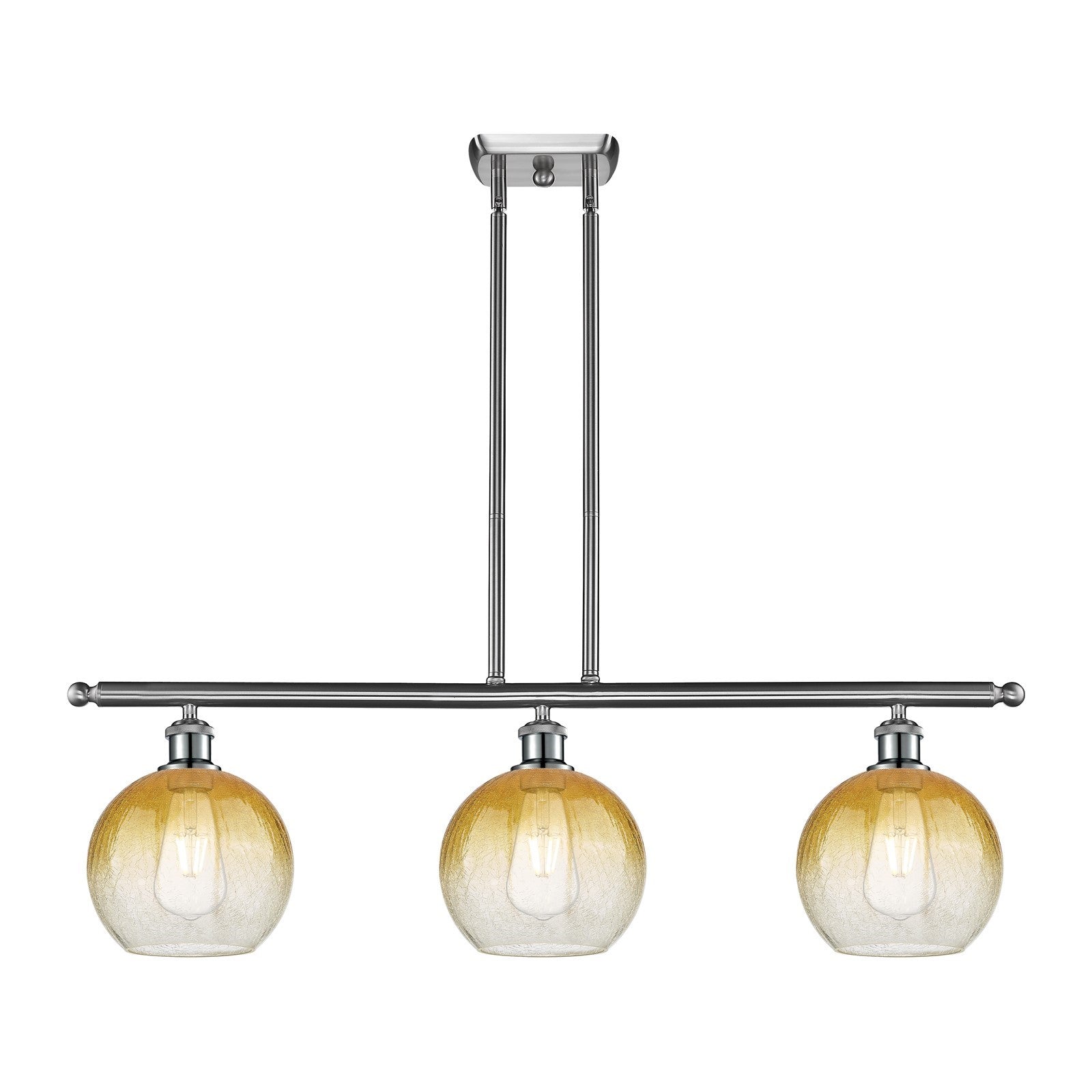Innovations Brookhaven Globe 36in 3-Light Island Light | Industrial Brushed Satin Nickel and Amber Glass | Kitchen Island | 36 | Model 516-3I-SN-G483-8AM