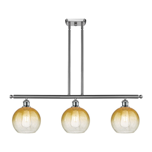 Innovations Brookhaven Globe 36in 3-Light Island Light | Industrial Brushed Satin Nickel and Amber Glass | Kitchen Island | 36 | Model 516-3I-SN-G483-8AM