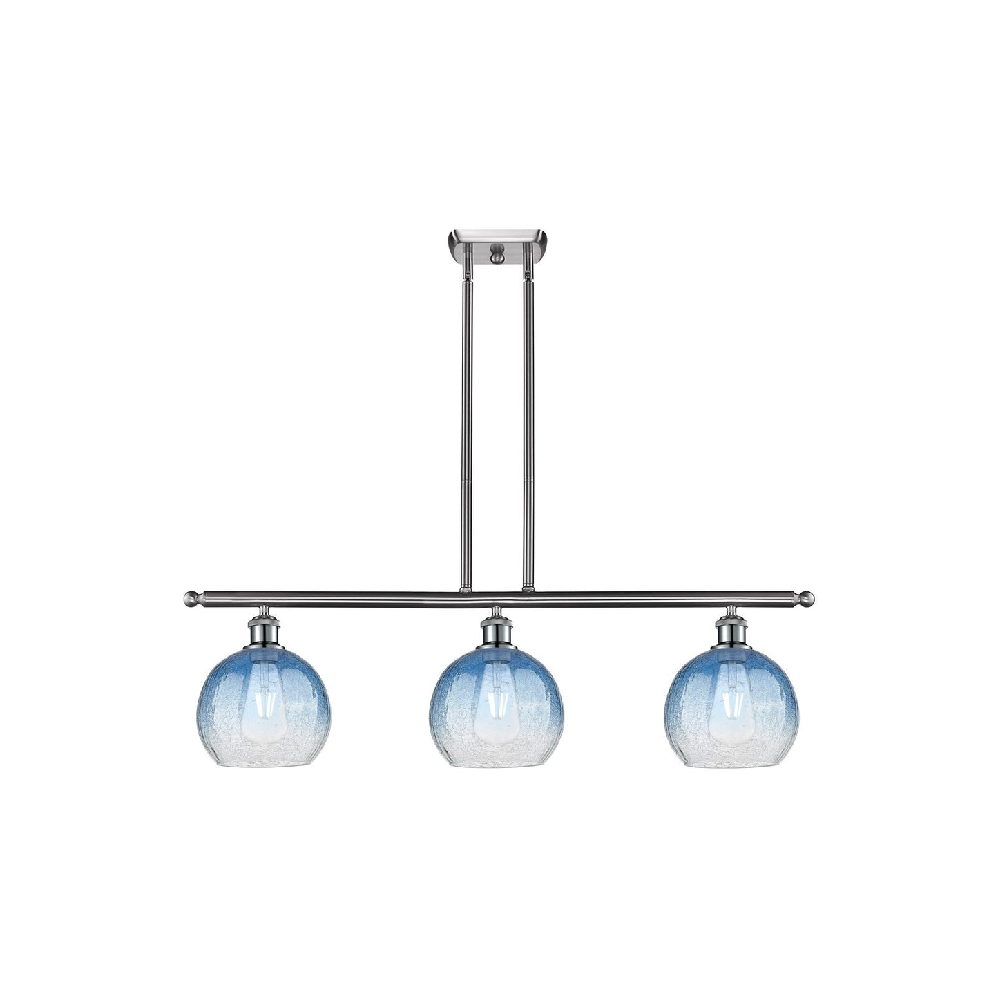Innovations Brookhaven Globe 36in 3-Light Island Light | Industrial Brushed Satin Nickel and Sapphire Blue Glass | Kitchen | Model 516-3I-SN-G483-8SB
