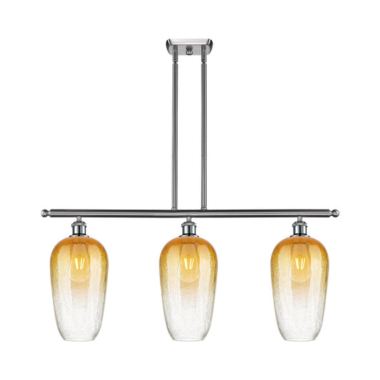 Innovations Brookhaven Flute 36in 3-Light Island Light | Industrial Brushed Satin Nickel Steel and Amber Glass | Kitchen Island | Model 516-3I-SN-G484-7AM