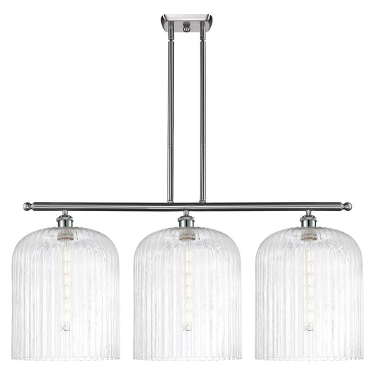 Innovations Bridal Veil 36in 3-Light Island Light | Art Nouveau Brushed Satin Nickel Steel and Clear Ribbed Glass | Kitchen | Model 516-3I-SN-G559-12CL