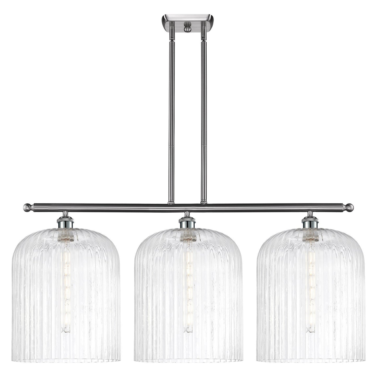 Innovations Bridal Veil 36in 3-Light Island Light | Art Nouveau Brushed Satin Nickel Steel and Clear Ribbed Glass | Kitchen | Model 516-3I-SN-G559-12CL