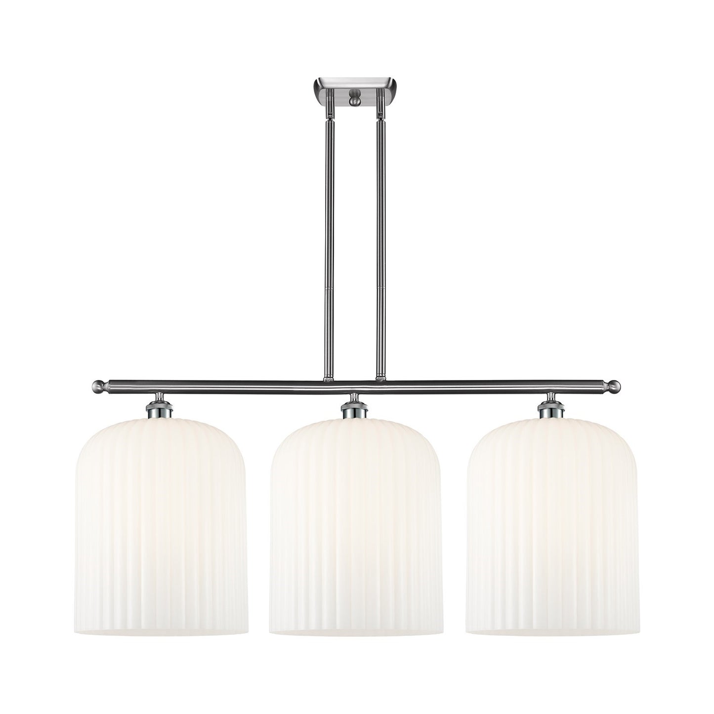 Innovations Bridal Veil 36in 3-Light Island Light | Art Nouveau Brushed Satin Nickel and Gloss White Ribbed Glass | Kitchen | Model 516-3I-SN-G559-12GWH