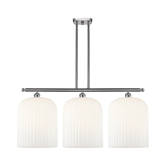 Innovations Bridal Veil 36in 3-Light Island Light | Art Nouveau Brushed Satin Nickel and Gloss White Ribbed Glass | Kitchen | Model 516-3I-SN-G559-12GWH