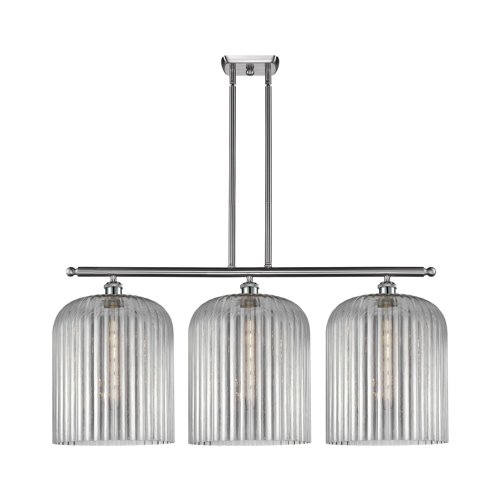 Innovations Bridal Veil 36in 3-Light Island Light | Art Nouveau Brushed Satin Nickel and Light Smoke Ribbed Glass | Kitchen | Model 516-3I-SN-G559-12SM