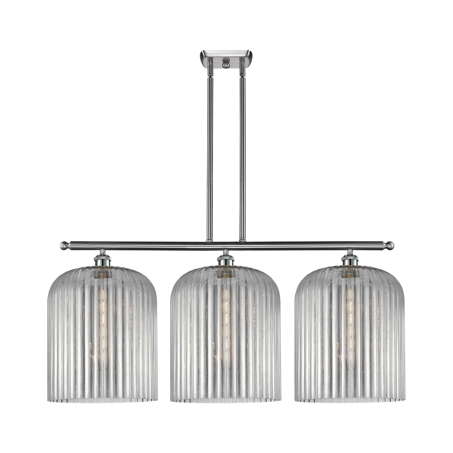 Innovations Bridal Veil 36in 3-Light Island Light | Art Nouveau Brushed Satin Nickel and Light Smoke Ribbed Glass | Kitchen | Model 516-3I-SN-G559-12SM